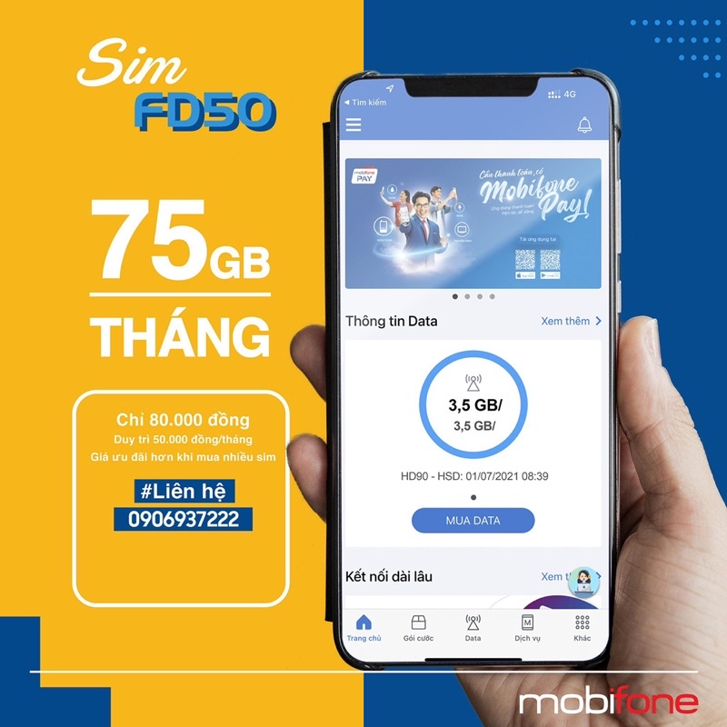 FD50 Gói cước data 4G Mobifone fastconnect Cam kết đủ ngày