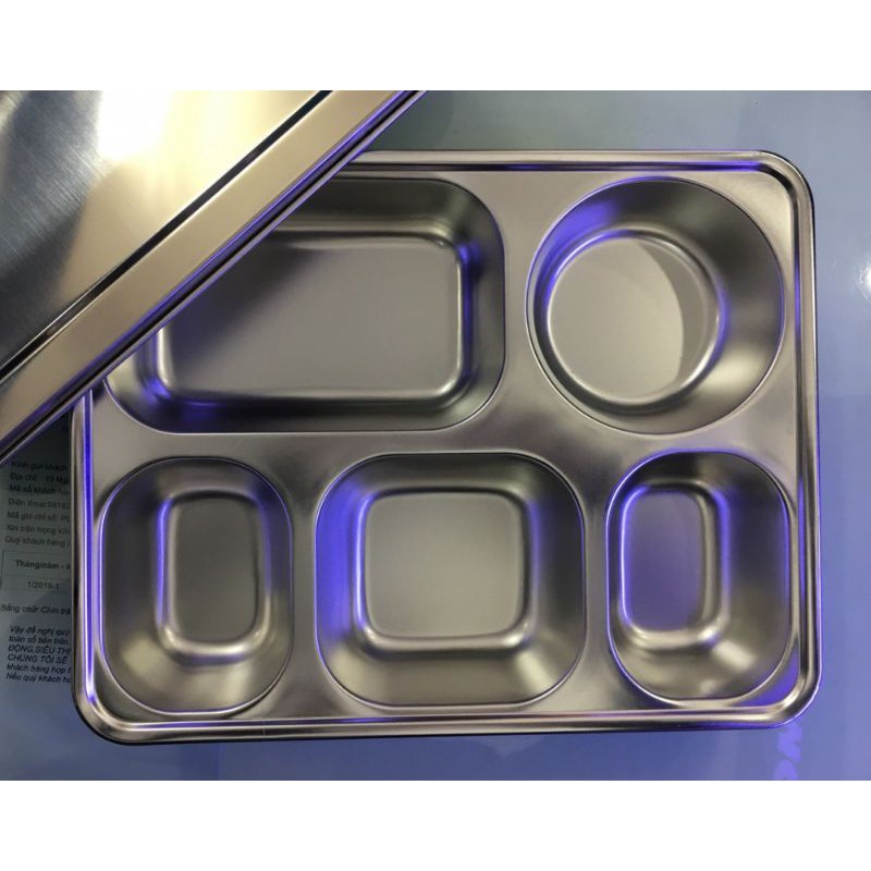 Bộ khay cơm 5 ngăn inox 304 nắp inox