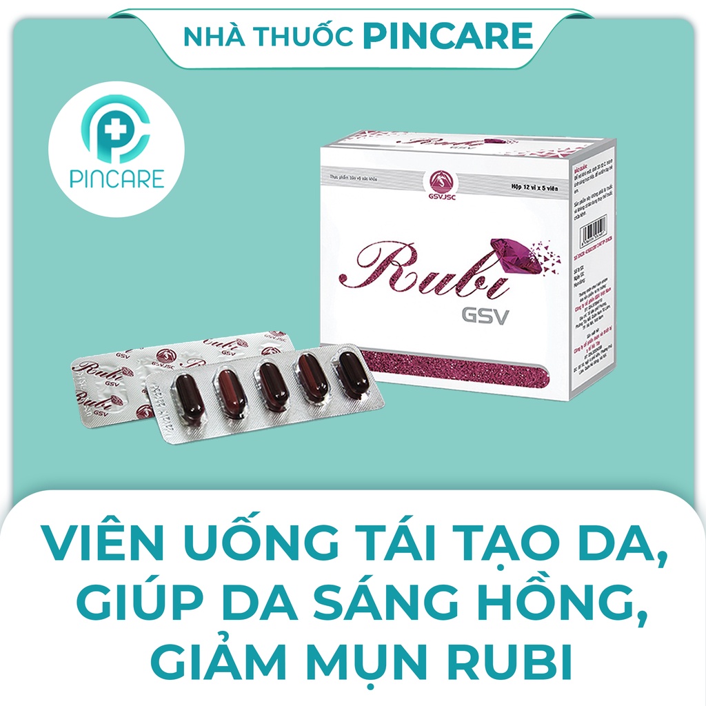 Viên uống đẹp da Rubi GSV giảm mụn, mờ sạm nám, ngừa lão hoá - Hàng chính hãng - Nhà thuốc Pincare