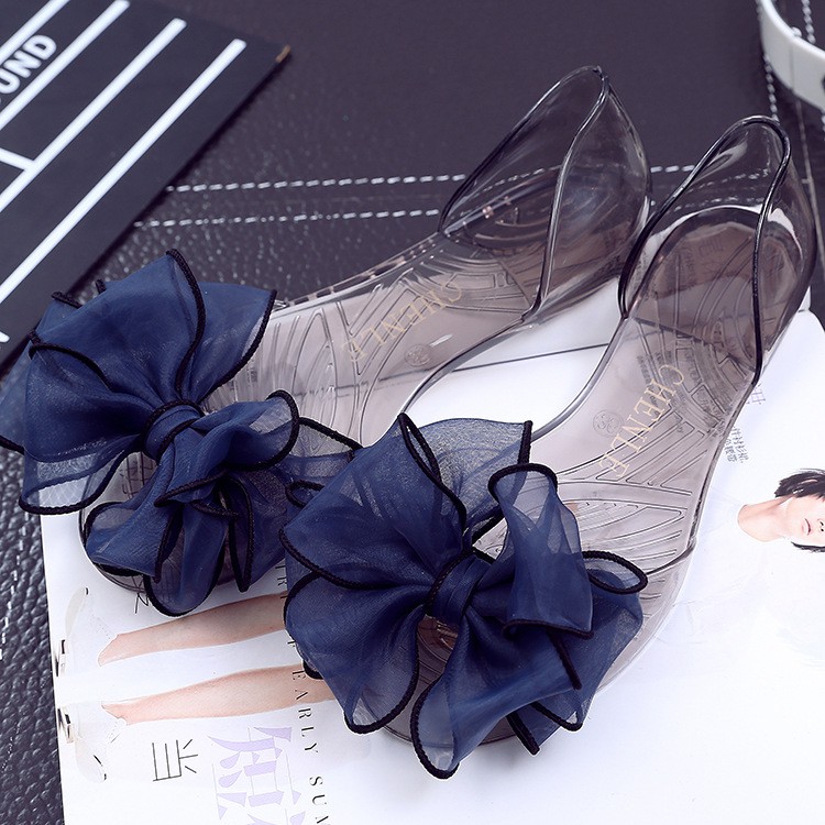 Dép nhựa đi mưa đính nơ trong suốt siêu cute cho bạn nữ Validep03 V290