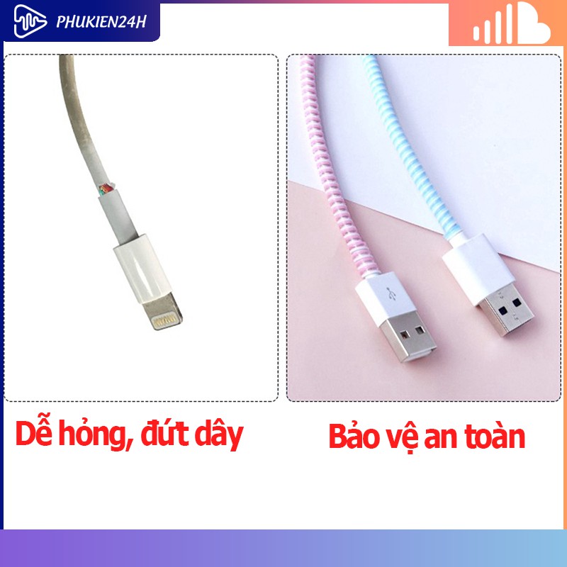 [SIÊU RẺ] Dây quấn tai nghe, dây lò xo bảo vệ sạc điện thoại, tai nghe nhiều màu chống đứt gãy