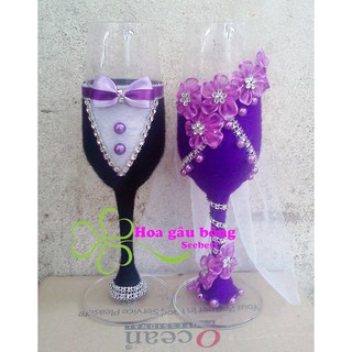 Cặp ly trang trí cô dâu- chú rể tông tím phong cách Ấn Độ LL0012