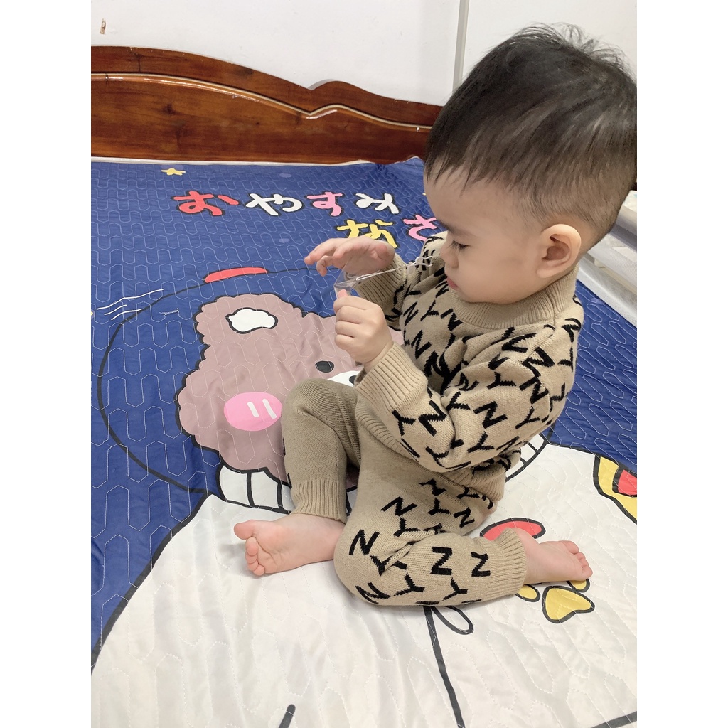 Bộ Len Cho Bé Trai Từ 5-14kg(0-3 tuổi), Bộ Len Hình Gấu Dày Dặn Hàng Quảng Châu
