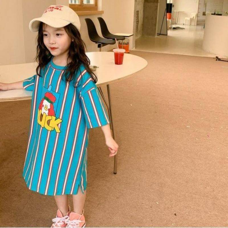 Đầm bé gái/ áo thun bé trai tay ngắn in hoạt hình thời trang mùa hè Hàn Quốc dễ thương