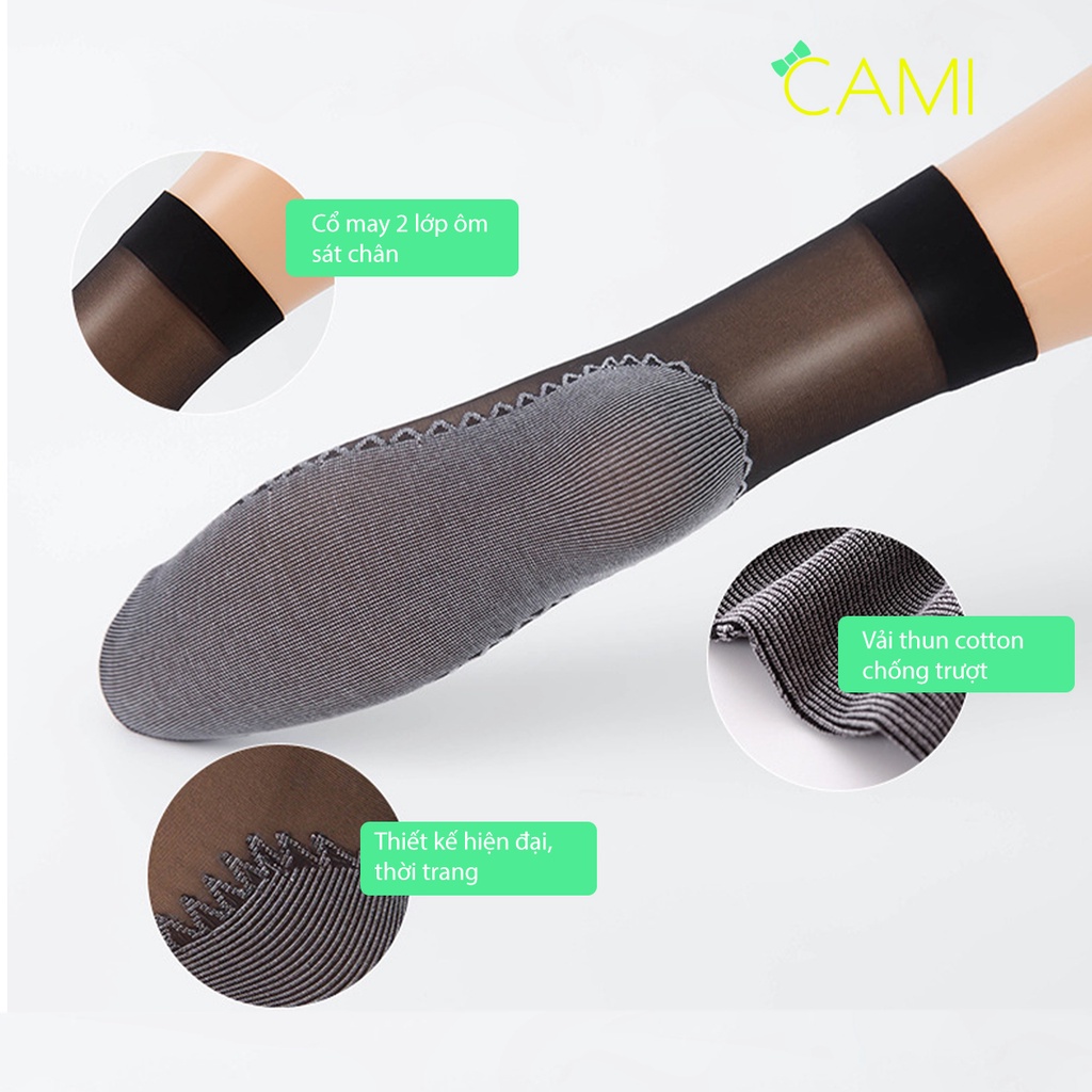 Combo 5.10 cặp vớ da tone màu kem, đen, xám chất liệu vải dệt thoáng khí, đế cotton có cổ chun - Cami - CMPK249