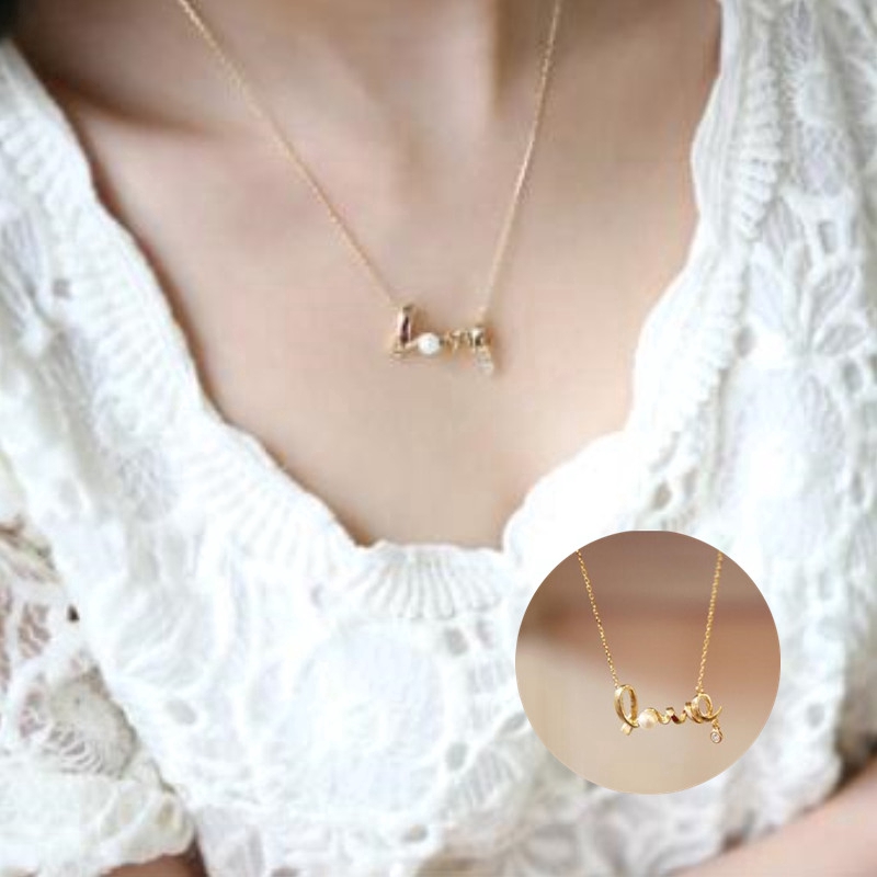 ✨ 【✅COD】 ✨Dây Chuyền Hợp Kim Mặt Chữ Love Đính Ngọc Trai Nhân Tạo Xinh Xắn Cho Nữ