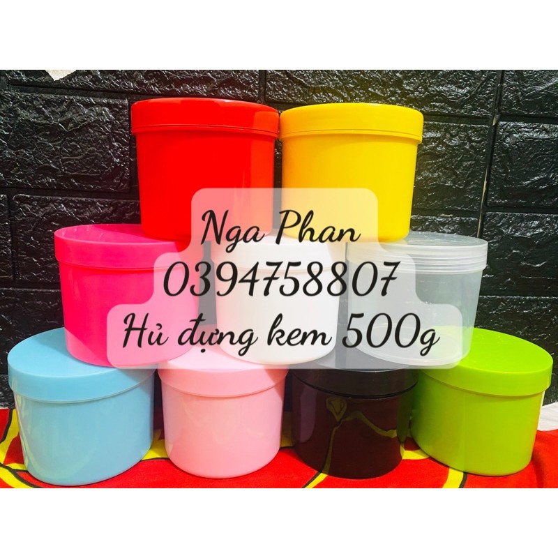  Hủ đựng kem 500g màu trắng, đen, xanh, cam, Hồng, vàng, trong