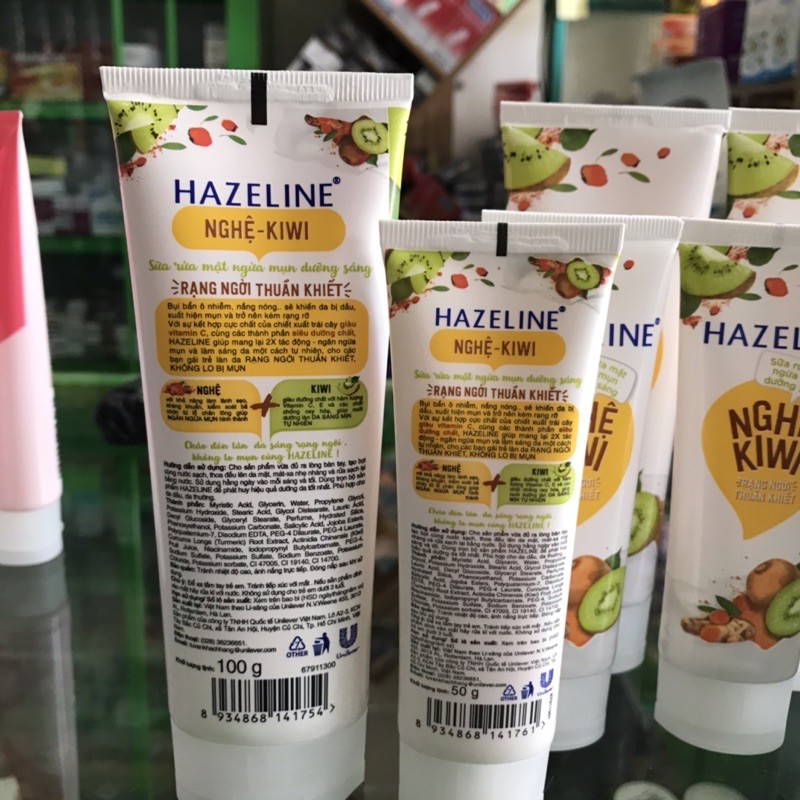 Sữa rửa mặt hazeline nghệ Kiwi làm trắng sáng da và ngừa mụn