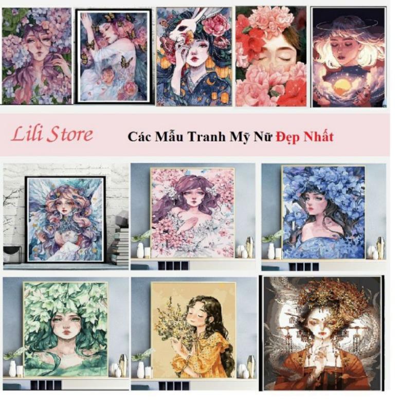 Tranh sơn dầu số hóa tự tô DIY đã căng khung khổ 40x50cm, mẫu mỹ nữ đẹp