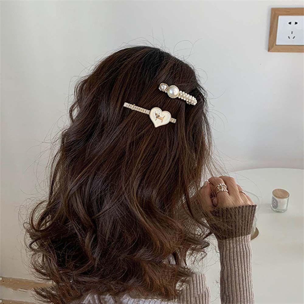 Kẹp Tóc BB Đính Ngọc Trai Hình Giọt Nước Phong Cách Hàn Quốc Cho Nữ|Vải Màu Trắng Đen Đơn Giản Cho Nữ