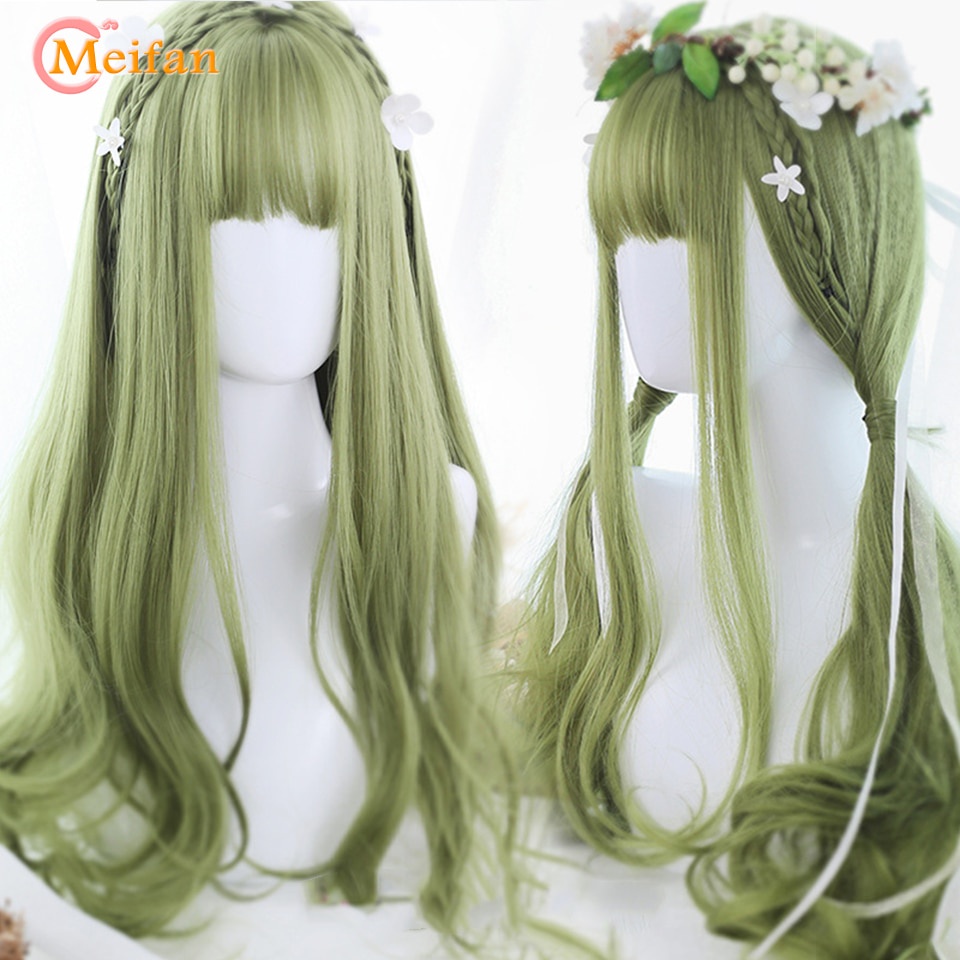 Bộ Tóc Giả Dài Nhuộm Màu Ombre Xanh Lá Phong Cách Lolita