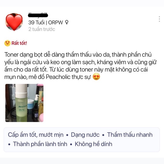 Toner cấp nước làm dịu da Peacholic