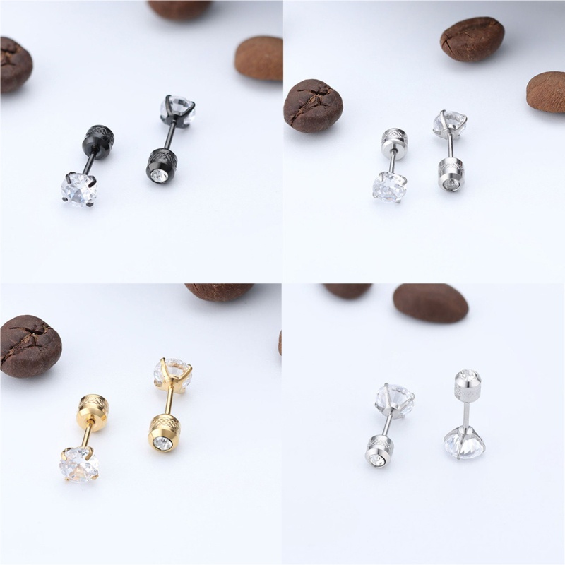 Bông Tai Đinh Tán Bằng Thép Không Gỉ Đính Đá Zircon Không Gây Dị Ứng