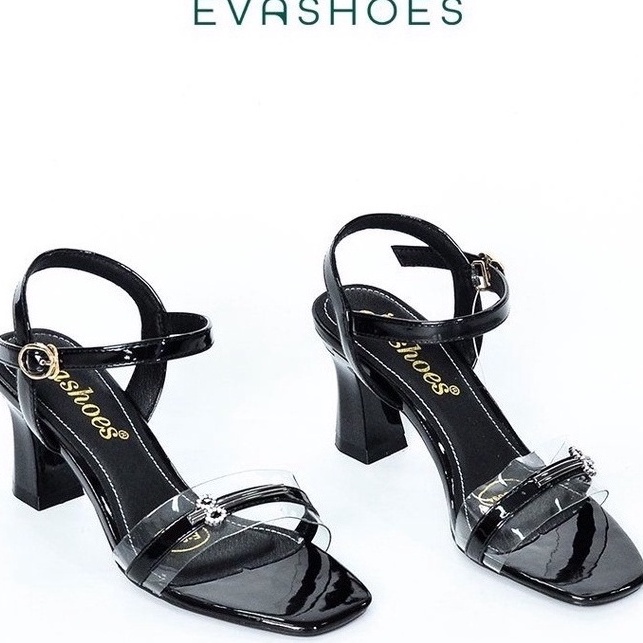 Dép Sandal cao gót quai trong phối nơ cao 5cm Evashoes Eva5094