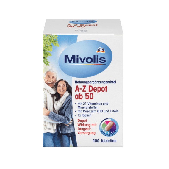 Vitamin tổng hợp ⚡ CAO CẤP ⚡ Viên uống bổ sung vitamin tổng hợp Mivolis A Z Depot Đức cho người trên 50 tuổi hộp 100V