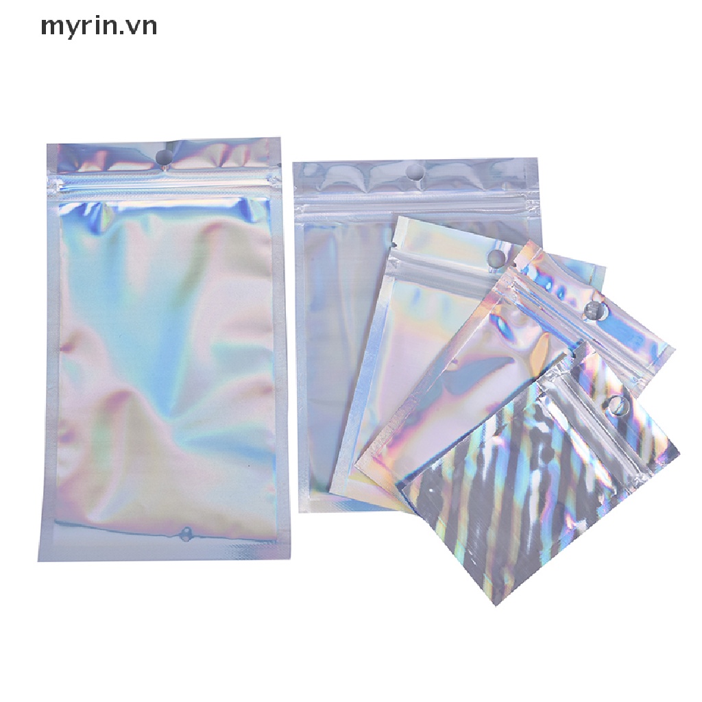 Set 10 Túi Zip Nhựa Màu Holographic Đựng Mỹ Phẩm Tiện Dụng