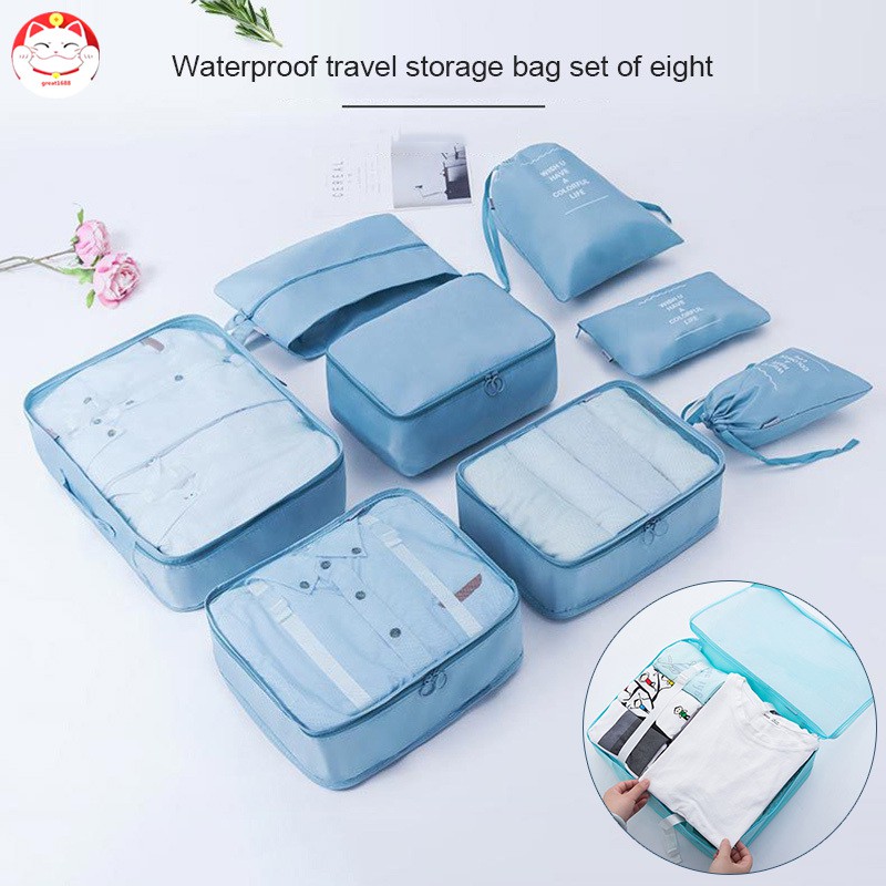 Set 8 túi đựng đồ chống thấm nước tiện lợi khi đi du lịch
