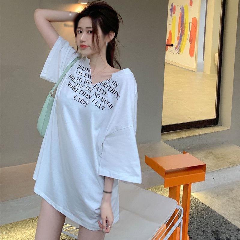 Áo Thun Ngắn Tay Cổ Chữ V In Họa Tiết Xinh Xắn Dành Cho Nữ