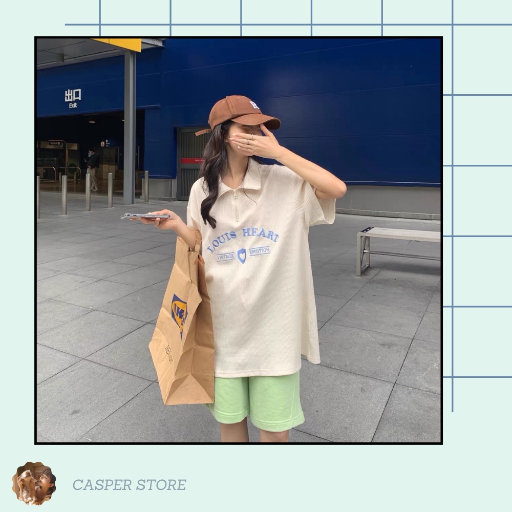 Áo polo louis khóa kéo unisex ⚡ Casper.Store | FREESHIP | ⚡ Thun có cổ tay lỡ dáng suông in hình nam nữ