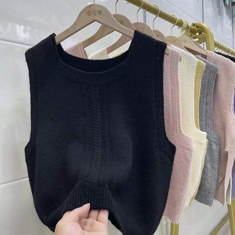 Áo gile len vặn thừng dáng ngắn, cổ chữ U to  - shopbelinh