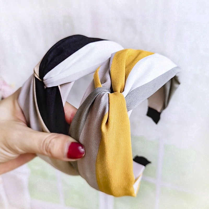 Korea Popular Rainbow Wide Elastic Headbands ins Elegant Women Girls Twist Knot Turban Hair bands