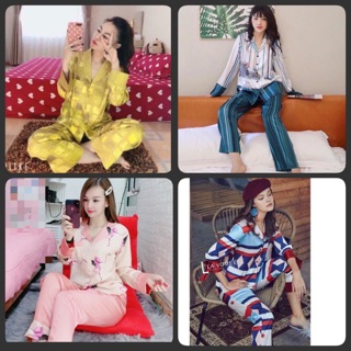 (TOPIC Đồ bộ, đồ mặc nhà Bộ lụa satin quần dài tay dài nhiều hoạ tiết