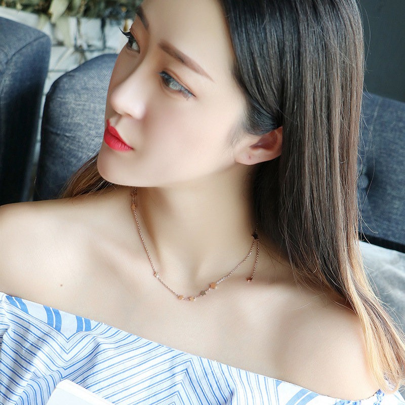 Vòng Cổ Ngắn Bằng Thép Titanium Màu Vàng Hồng Phong Cách Hàn Quốc Tối Giản Thời Trang Có Thể Điều Chỉnh Cho Nữ