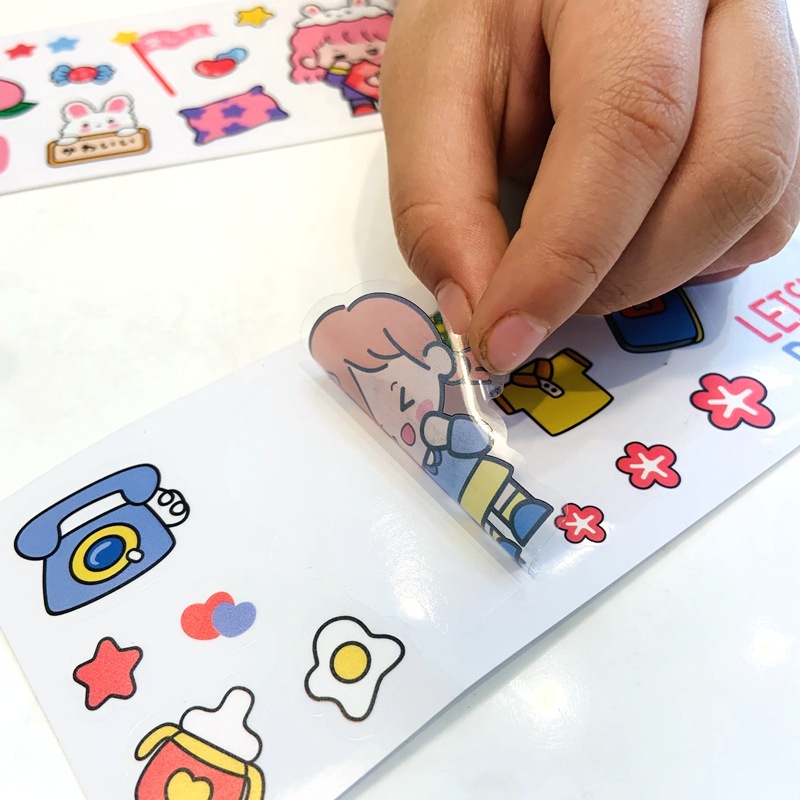 Combo 10 hình dán sticker cute chống thấm nước dễ thương dán mũ bảo hiểm xe laptop vali sổ bình nước 150x65mm
