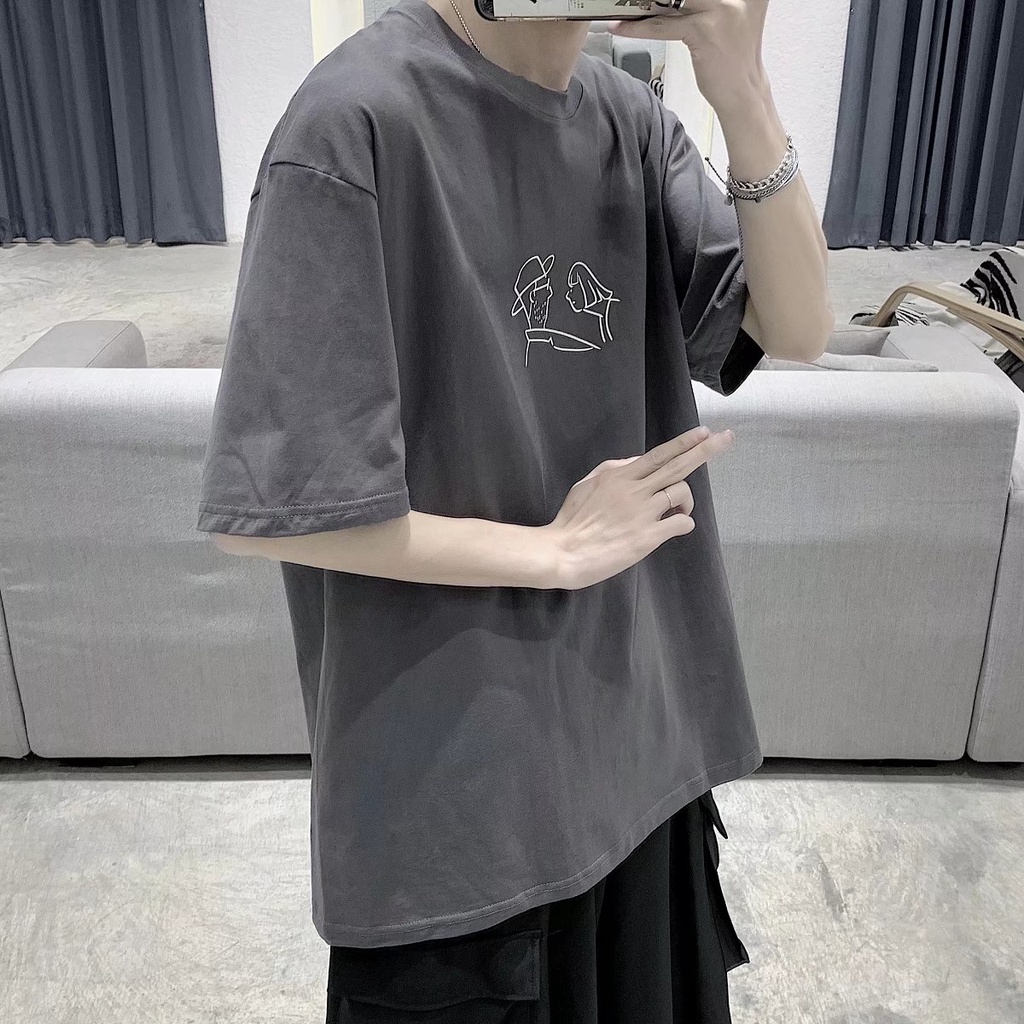 Áo Thun Tay Ngắn Dáng Rộng In Họa Tiết Hoạt Hình Phong Cách Hàn Quốc Thời Trang Mùa Hè Cho Nam Size M-8XL