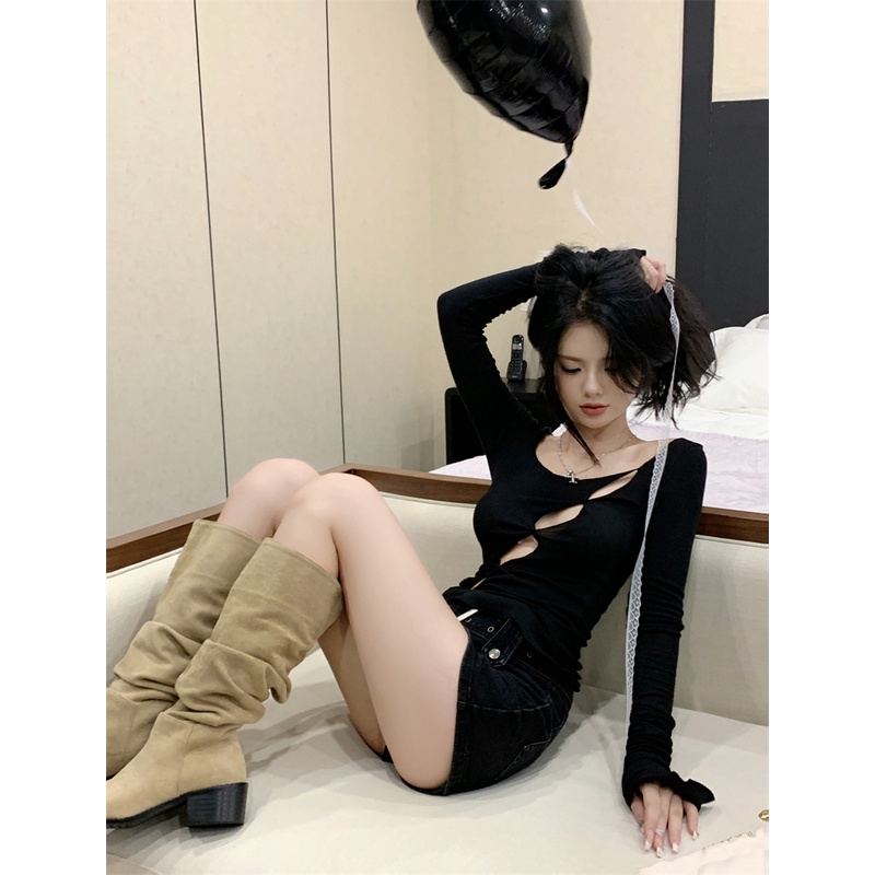 Áo Dệt Kim Tay Dài Dáng Ôm Thời Trang Hàn Quốc Quyến Rũ Cho Nữ