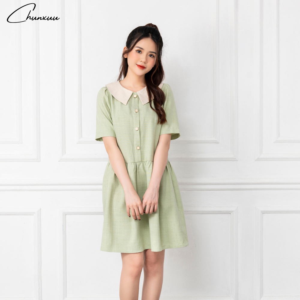Váy nữ dáng suông phối cổ tiểu thư thiết kế, màu sắc trẻ trung thanh lịch ChunXuu V05
