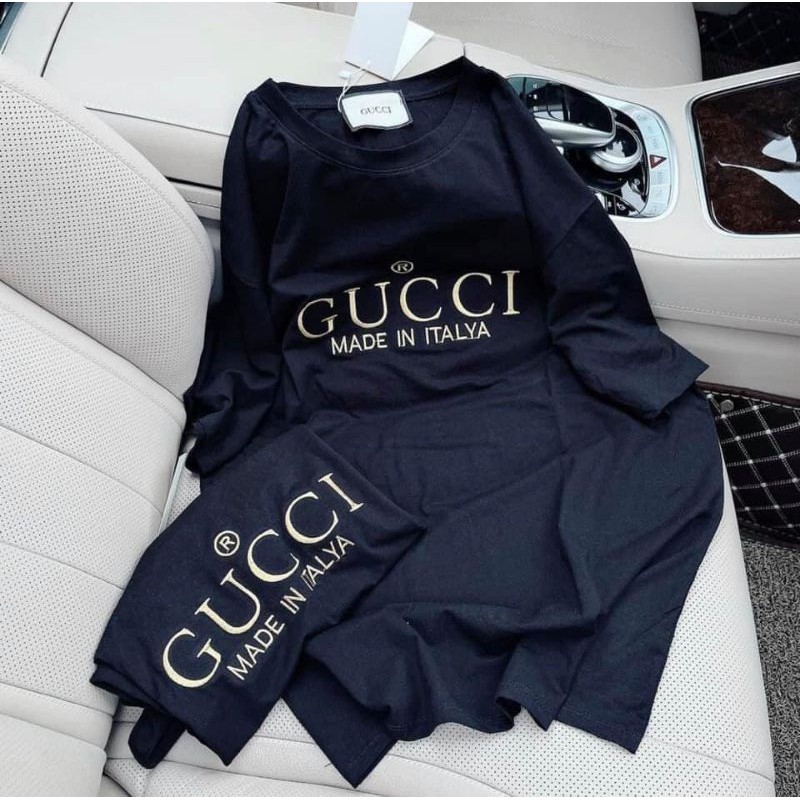 [Mã FADI5K245 giảm 5K đơn 0đ] (shop mới giảm giá) áo phông dấu quần ,form rộng thêu Gucci hàng cotton cao cấp có túi zip