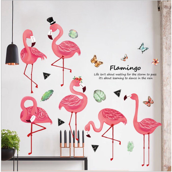 Decal dán tường trang trí - CHIM HỒNG HẠC FLAMINGO