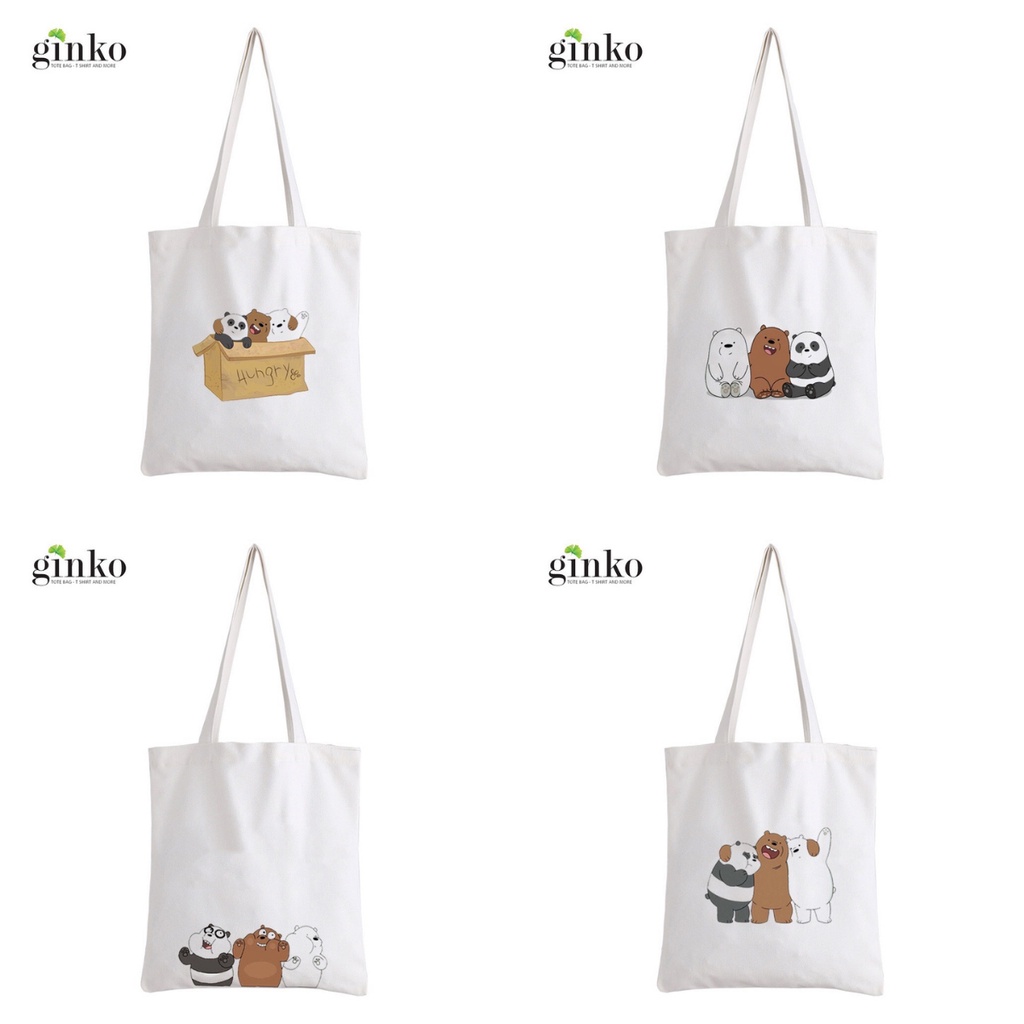 Túi Vải Tote GINKO Kiểu Basic Dây Kéo In Hình We Bare Bears