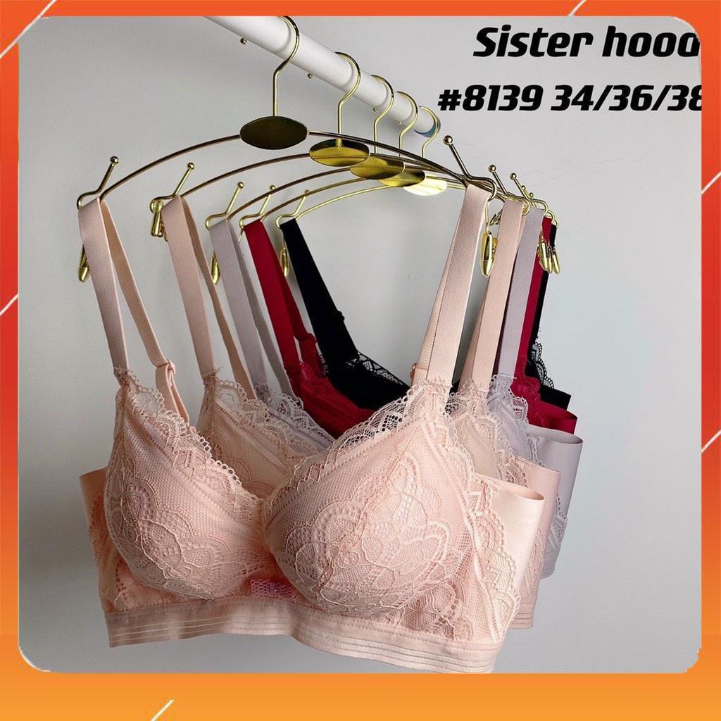 Áo ngực siêu mềm, Áo lót nữ không gọng nâng ngực, dây lưng to bản, đệm mút 3cm, phối ren tiểu thư, Mã A8409