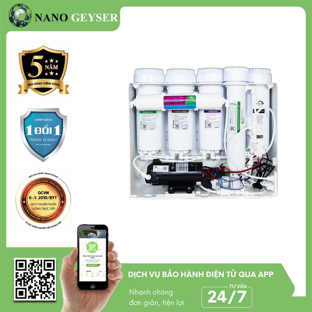 Máy lọc nước Nano Geyser RO ECO C8 - Hàng chính hãng bảo hành 5 năm, Nước đầu ra đạt chuẩn tinh khiết, Thiết kế nhỏ gọn