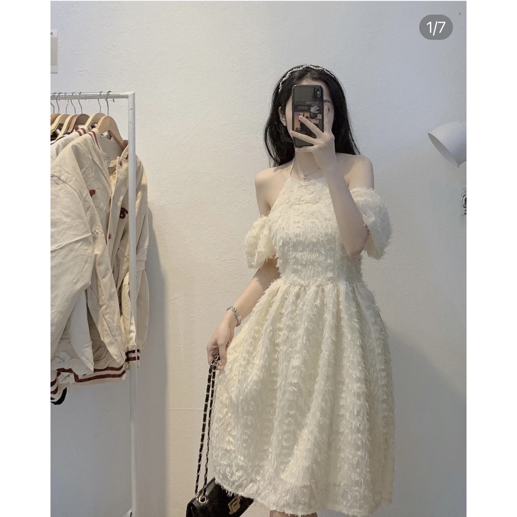 ĐẦM BÔNG NỔI KHOÉT VAI RỚT TAY -  Kim Dung Fashion Store