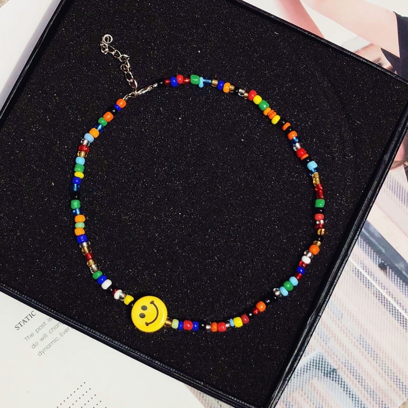 Vòng Cổ Choker Hình Mặt Cười Mẫu Lisa Blackpink Đính Hạt Phong Cách Hàn Quốc