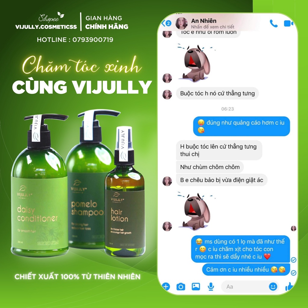 Combo Vijully gội bưởi, xịt tinh dầu bưởi giúp mọc tóc nhanh, giảm rụng tóc ( tặng kèm quà xinh )