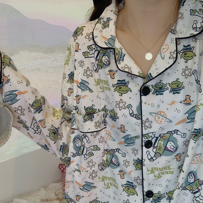 Bộ Đồ Ngủ Tay Dài In Họa Tiết Hoạt Hình toy story Buzz Lightyear Thời Trang Mùa Thu Cho Nữ