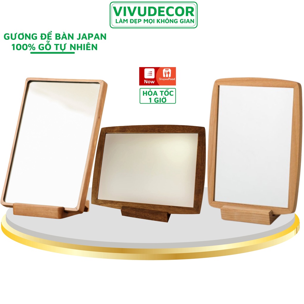 Gương để bàn VIVUDECOR GB01 100% gỗ tự nhiên