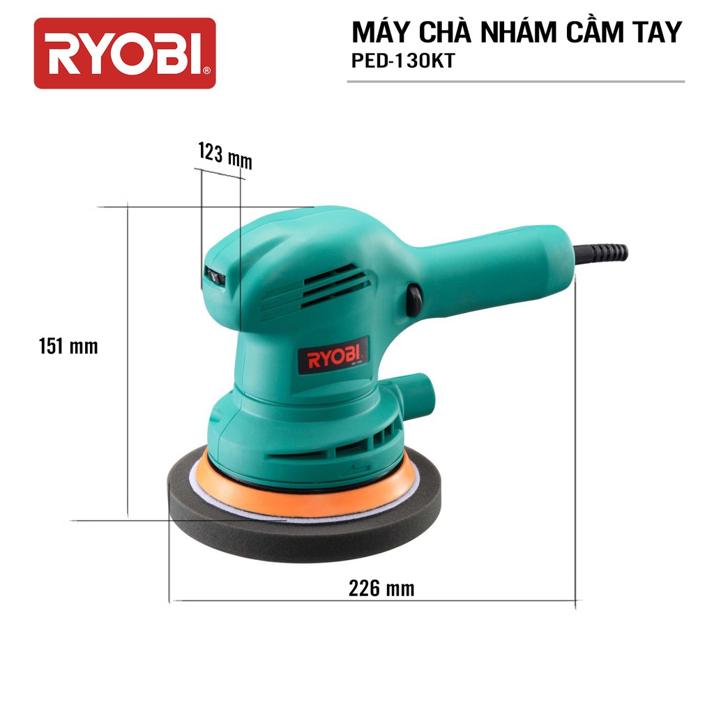 Máy chà nhám và đánh bóng tròn cầm tay điện 300W RYOBI (KYOCERA)- PED-130KT (Kèm Linh kiện khác)