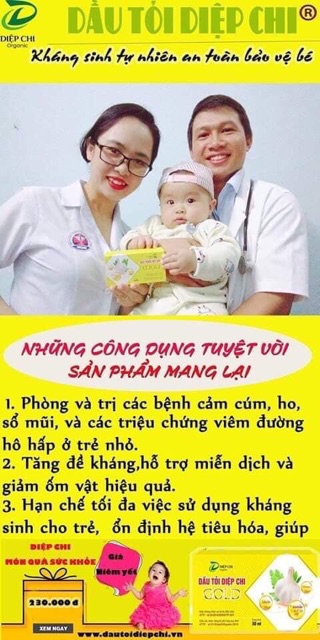 Dầu tỏi Diệp Chi Gold - tăng đề kháng - phòng và trị bệnh hô hấp, ho, sổ mũi, viêm họng, hen suyễn, táo bón, tim mạch