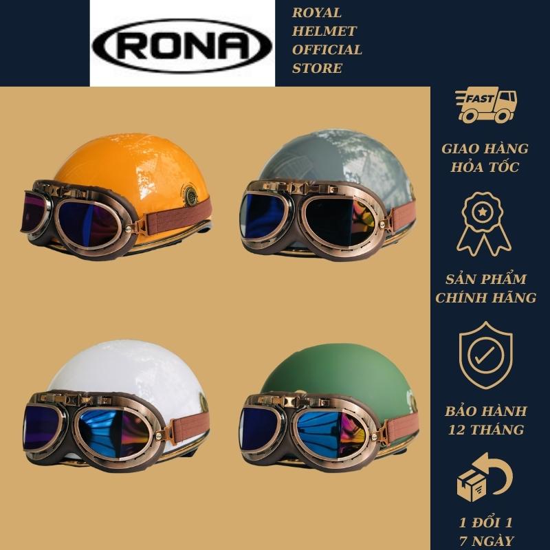 Mũ bảo hiểm nửa đầu RONA Luxury kèm kính phi công chính hãng, freeship, bảo hành 12 tháng