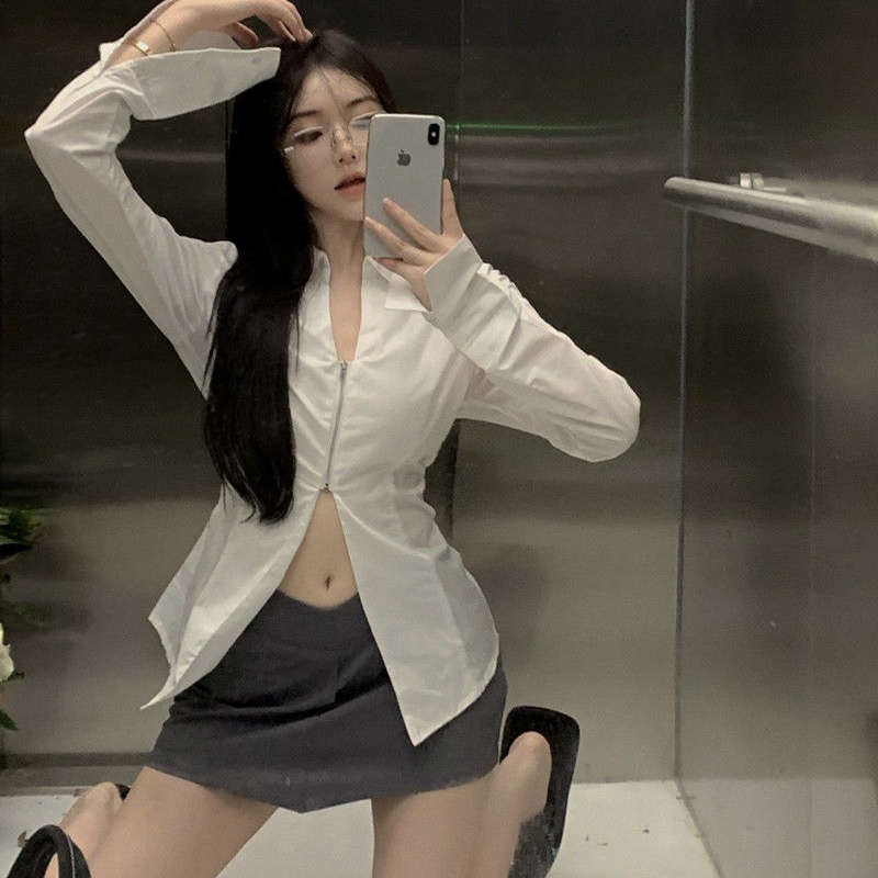 Áo kiểu COZOKC tay dài cổ sơ mi dáng ôm thời trang trẻ trung