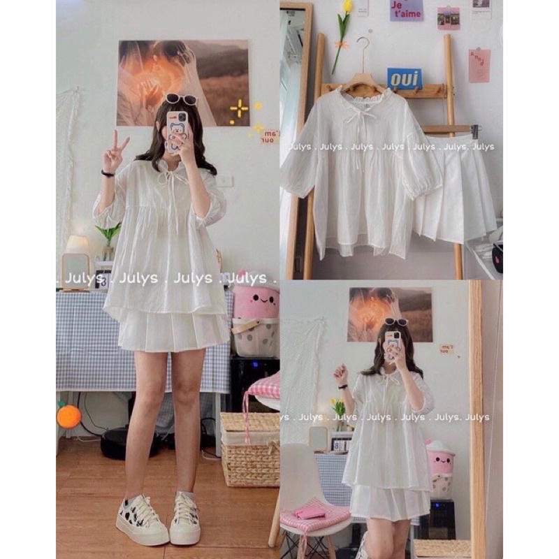 Áo Babydoll Kiểu Mới Ulzzang Bèo Cổ Màu Trắng Tinh Khôi Hot
