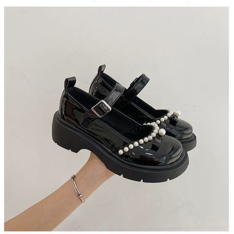 Giày Da Đế Dày Đính Ngọc Trai Phong Cách Anh Quốc Thời Trang Mùa Hè 2022 Cho Nữ
