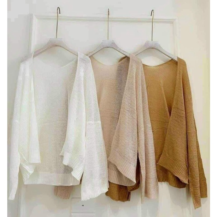 Áo cadigan len mỏng khoác ngoài đi biển phong cách Hàn Quốc. Cadigan len mỏng hoạ tiết to kèm dây buộc nhiều màu HOTHIT