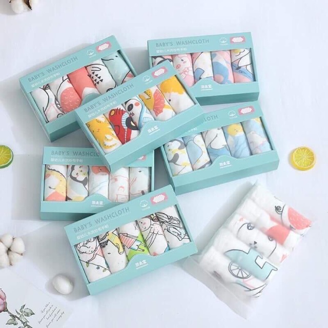 Set 5 khăn mặt sợi tre xuất Nhật MUSLIN cho bé