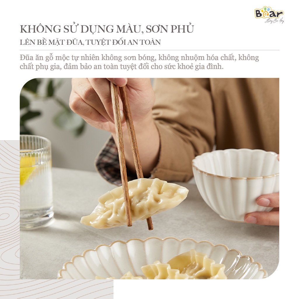 Bộ đũa gỗ thủ công kháng khuẩn cao cấp Bear CX-E0103, 10 đôi thiết kế sang trọng chịu nhiệt cao, chất liệu an toàn